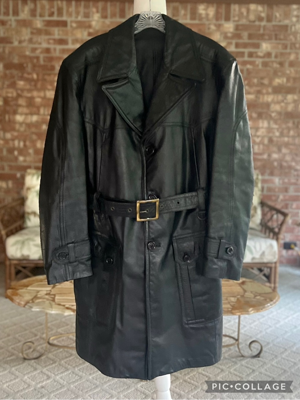 Mcgregor Sportswear Vintage Black Leather Belted Coat 46 (Fits size 41R Suit)